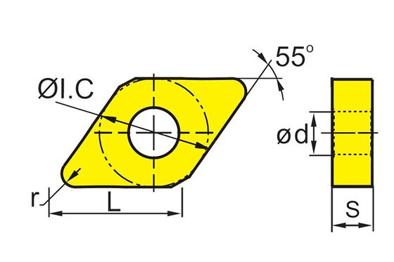 Pastilha CNC DCMT retificada de precisão e alto desempenho com ângulo D de 55° e ângulo C de 7° para usinagem de metal e não metal
