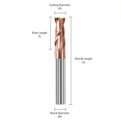 Moinho CNC de acabamento de carburo de tungstênio de fundo plano com duas flautas e cortador de chave de 55 graus para aço com revestimento nACo4